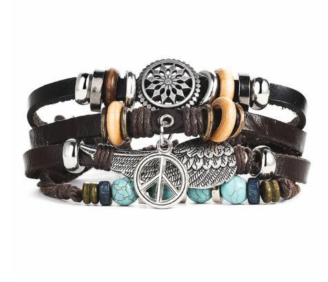 Venta al por mayor Pulsera de cuero multicapa con cuentas de ojo de diablo